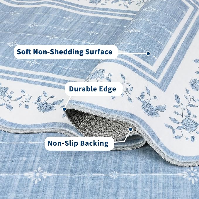 Garvee Scollaped Rugs for Living Room 5x7 Area Rugs for Bedroom Soft Blue | Non-Slip Low Pile Neutral Kids Rug Non-Shedding Bordered Nursery Carpet Foldable Thin Mat for Dining Room Kitchen Playroom