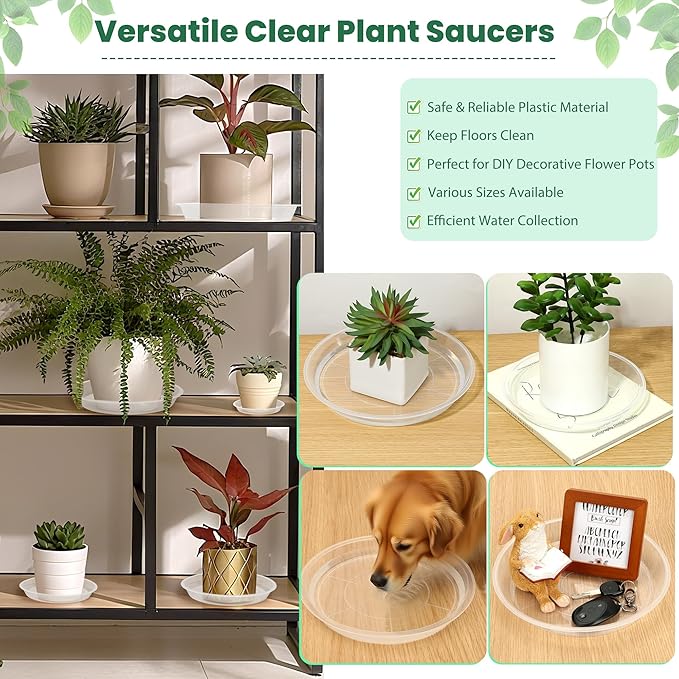 4 Pack 16 17 18 19 20 21 22 Inch Clear Plastic Plant Saucers for Indoors, Durable Plant Trays for Pots and Plant Water Catcher Tray with No Holes, Reusable Plastic Tray for Plant (18''-4Pack)