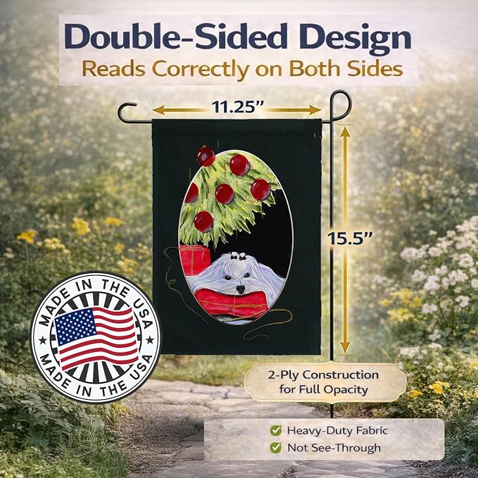 Caroline's Treasures SS8069GF Christmas Tree with Maltese Garden Flag Mailbox Flag Decorative Yard Flag Banner Outside Patio Artwork Yard Flower Beds, Garden Size, Multicolor