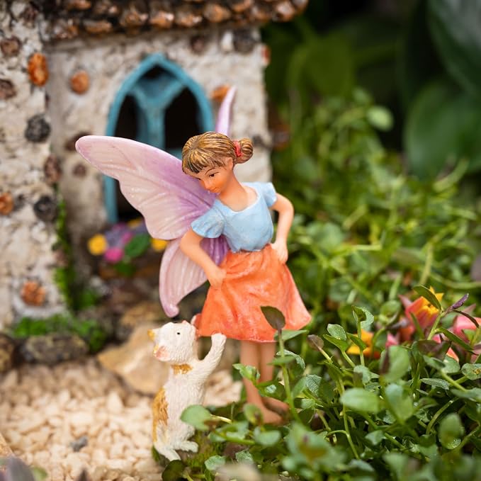 PRETMANNS Fairies for Fairy Garden Accessories Outdoor Indoor Miniature Garden Figurines Hand-Painted Resin Fairy Figure - Figurine Ava with Cat 1 Piece