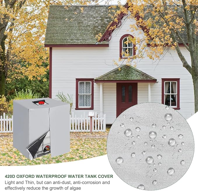 PATIKIL IBC Tote Cover 275 Gallon 420D Fabric Sunshade Waterproof Water Tank Protective Cover with Zipper for 1000L Outdoor Garden Water Ton Rain Barrel, Silver (120 * 116 * 100cm)