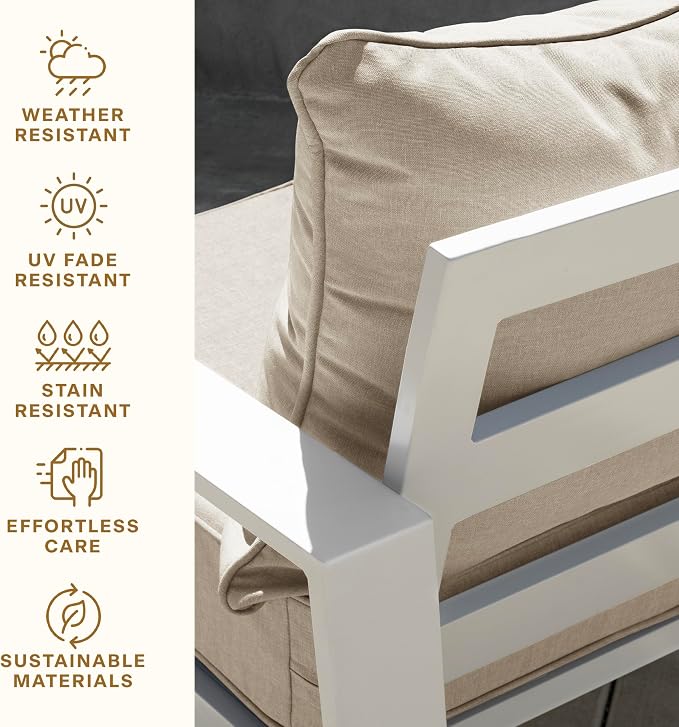 Honeycomb Outdoor Heritage Deep Seat, 24 x 23, Stripe Taupe Chair Cushion with Removable Cover, for Patio Furniture