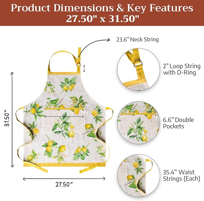 Maison d' Hermine Aprons for women with Pocket 100% Cotton (27.50"x31.50") | Adjustable Neck Strap & long ties Apron Men Chef Wedding Cooking Gardening Server Maid