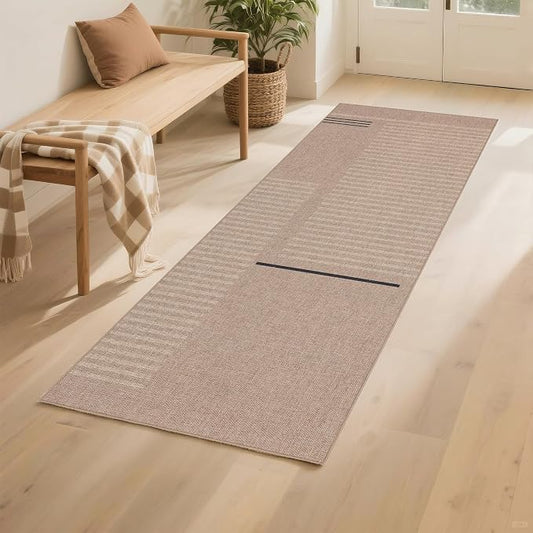 Outdoor Easy Jute Runner Rug: 2x6 Modern Natural Area Rugs for Front Patio Hallway Linen-Look Fabric Durable - Neutral Washable Mat for Entryway Kitchen Bedroom - Beige Woven