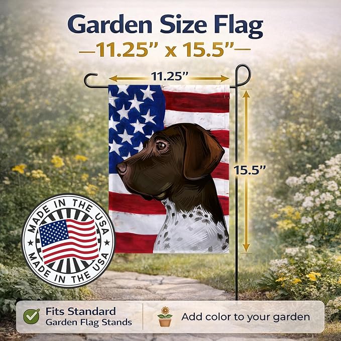 Caroline's Treasures CK6634GF Old Danish Pointer Dog American Flag Garden Flag Mailbox Flag Decorative Yard Flag Banner Outside Patio Artwork Yard Flower Beds, Garden Size, Multicolor