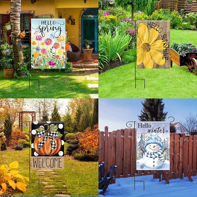 Seasonal Garden Flags Set of 12 Double Sided 12 x 18 Inch Yard Flags,Small Garden flags for outside,4th of July Summer Fall Garden Flag,Christmas Halloween Easter Outdoor Decor, Holiday Flags for All Seasons