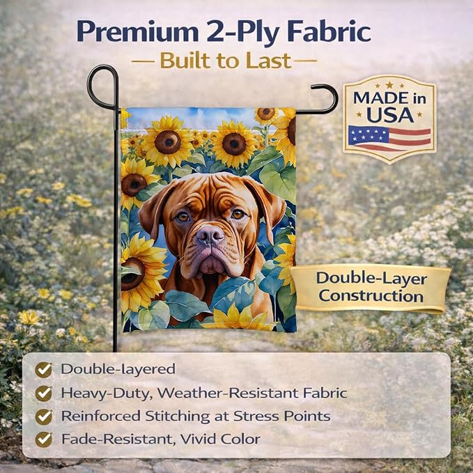 Caroline's Treasures DAC6069GF Dogue de Bordeaux in Sunflowers Garden Flag Mailbox Flag Decorative Yard Flag Banner Outside Patio Artwork Yard Flower Beds, Garden Size, Multicolor