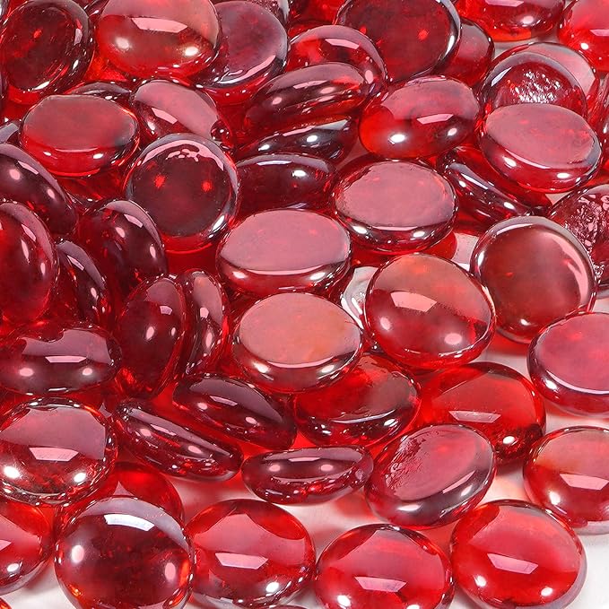 Fire Pit Glass Beads, Red Luster Reflective Tempered Glass Rocks for Natural, Propane or Gas Fireplace, Fire Pit Table, Marbles for Vase, Landscaping, Home Decor, 20lb