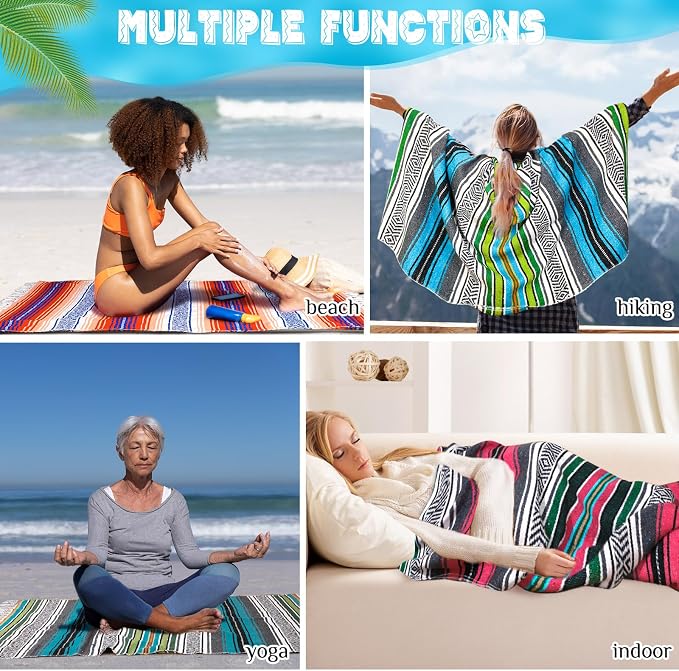 Oudain 3 Pack Mexican Blankets 45 x 70 Inch Woven Serape Throw Blanket, Baja Yoga Blanket for Beach Picnic Camping Boho Couch Decor Travel Outdoor (Classic Color)
