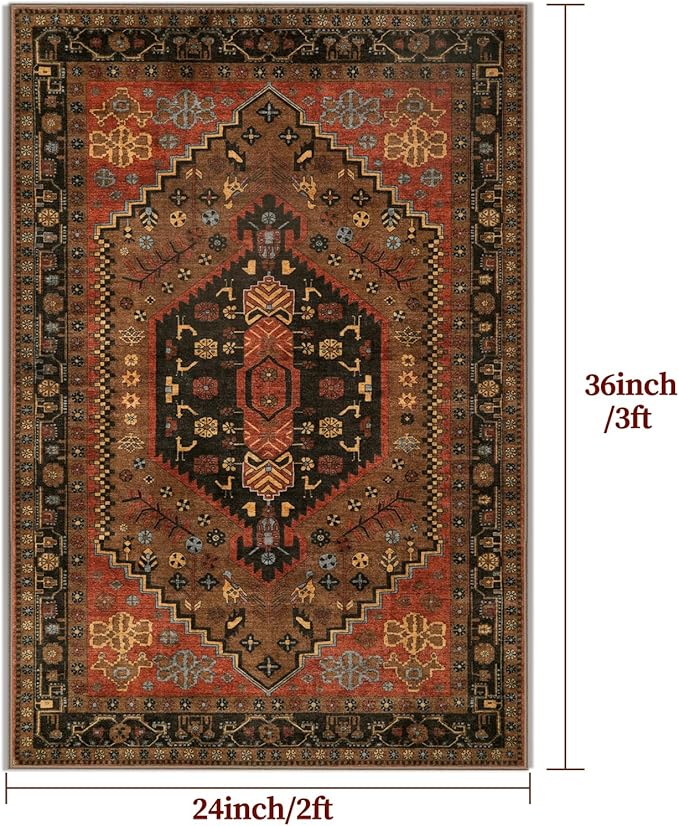 Ciicool 2x3ft Small Area Rug,Washable Boho Thin Mat for Entryway Kitchen | Oriental Non-Slip Low-Pile Indoor Carpet Soft Entry Rugs for Entrance Bedroom Kitchen Bathroom Foyer Decor
