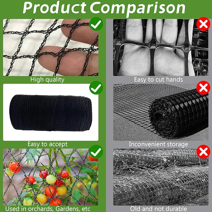 Heavy Duty Bird Netting - 0.6" Mesh UV Resistant 15FT*35FT | Garden fruit protection birds Blueberry grape coverage Breathable mesh weather permeable Reusable toolless durable
