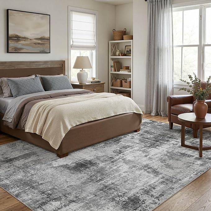 DMOYEST 10x12 Area Rug for Living Room Washable Abstract Indoor Carpet | Neutral Modern Low Pile Rugs Kid & Pet Friendly Large Soft Thin Carpet for Bedroom Dining Room and Office - Black