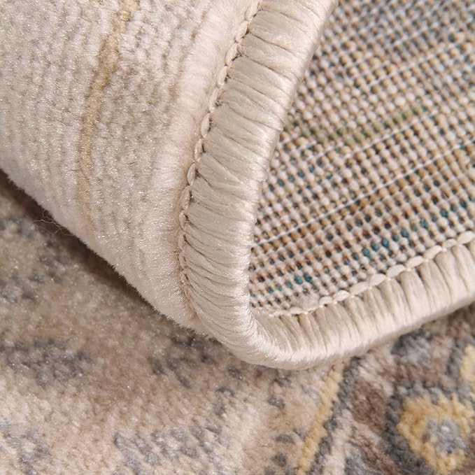 Superior Indoor Area Rug or Runner, Patchwork Rustic Leaves Floor Decor, Soft Plush Rugs for Living Room, Office, Kitchen, Dining, Aesthetic Home Accessories, Zelder Collection 8ft x 10ft - Beige