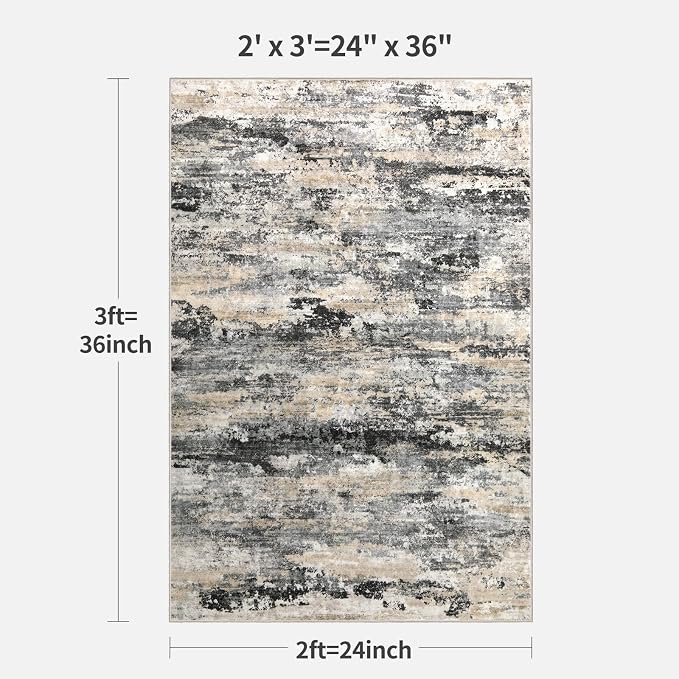 Tangsoo 2x3 Small Washable Rugs for Entryway, Abstract Modern Non-Slip Low Pile Soft Small Area Rug, Indoor Front Door Throw Rugs for Entry Entrance Kitchen Living Room Bathroom Home Decor Black Grey