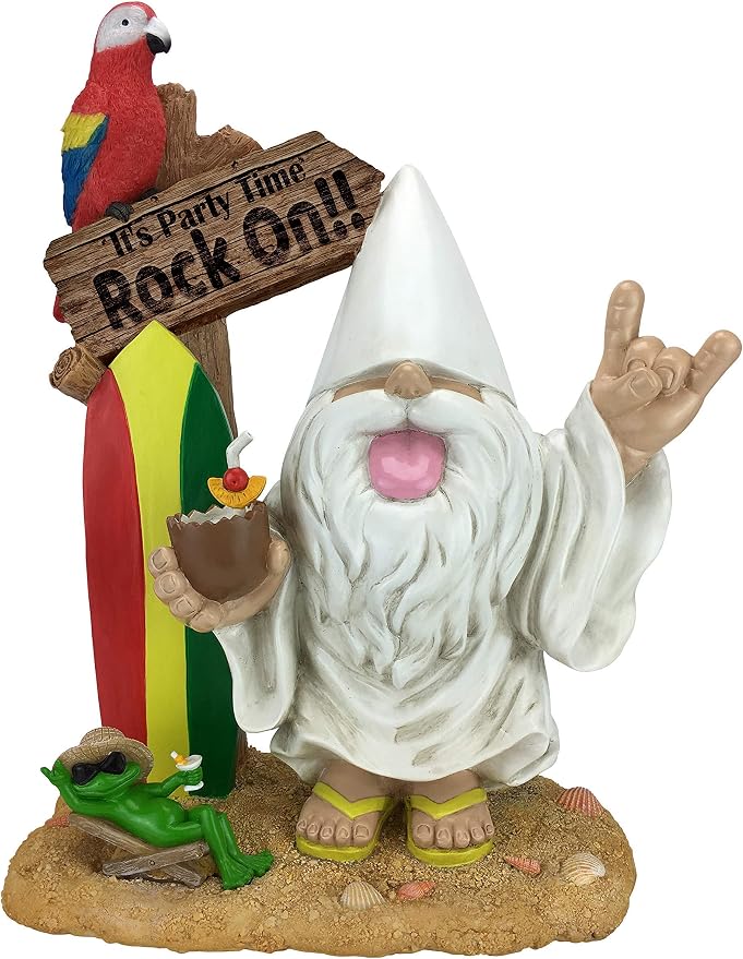 GlitZGlam Rocker Gnome – “George” and Fred The Frog - “It’s Party Time - Rock-On!” -This Gnome Brings Rock and Roll to Your Fairy Garden. A Large 13.75 Inches Tall Garden Gnome Miniature Figurine