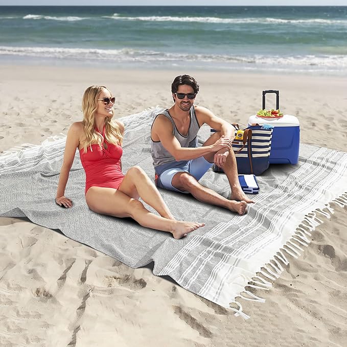 Extra Large Turkish Beach Towel Picnic Mat Throw Blanket Oversized Sand Free Quick Dry Giant Boho Sandproof Lightweight Cloud Hawaii Honeymoon Travel Essentials Xl Big Women Men Summer Vacation Gift