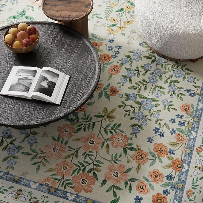 Washable Area Rugs for Living Room: 9x12 Area Rug for Bedroom Vintage Stain Resistant Non Slip Low Pile Lightweight Soft Carpet for Kitchen Dining Room Farmhouse Kids Room Nursery