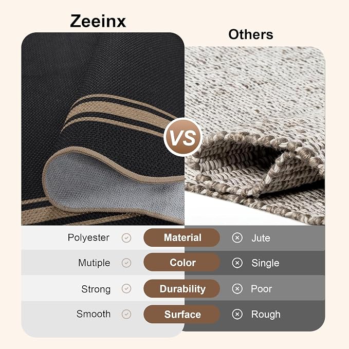 Scalloped Easy Jute 3x5 Outdoor Rug Washable Non Slip Rug for Entryway Indoor Outdoor Farmhouse Neutral Scalloped Carpet for Backyard Patio Proch Living Room
