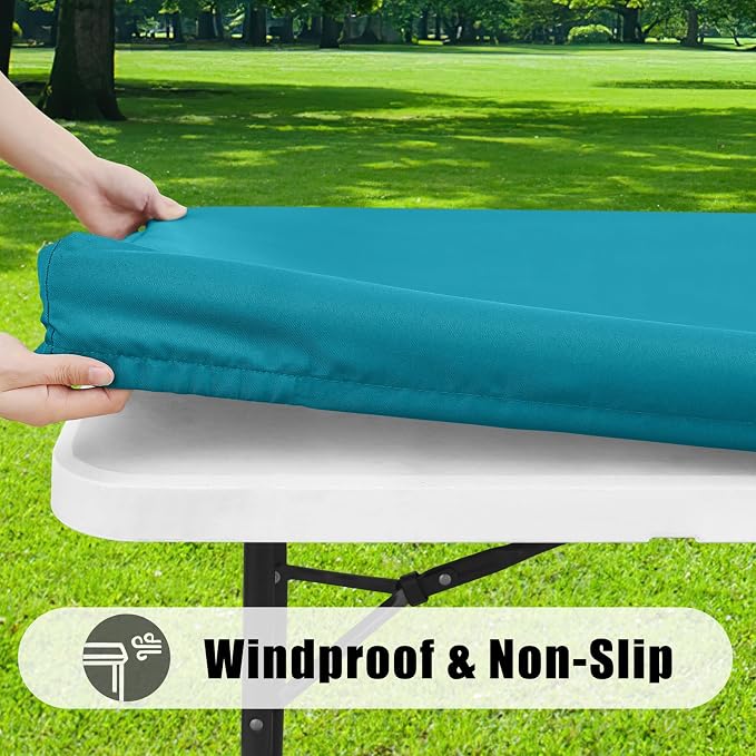 Smiry 6 Pack Rectangle Picnic Table Cloth, Waterproof Elastic Fitted Tablecloths, Washable Polyester Rectangular Patio Table Cover for Camping, Indoor and Outdoor (Teal, 30"x72")