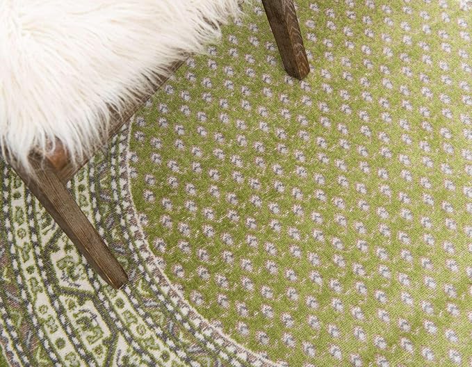 Unique Loom Williamsburg Collection Traditional Border with Dotted Center Area Rug, Round 3' 7" x 3' 7", Green/Beige