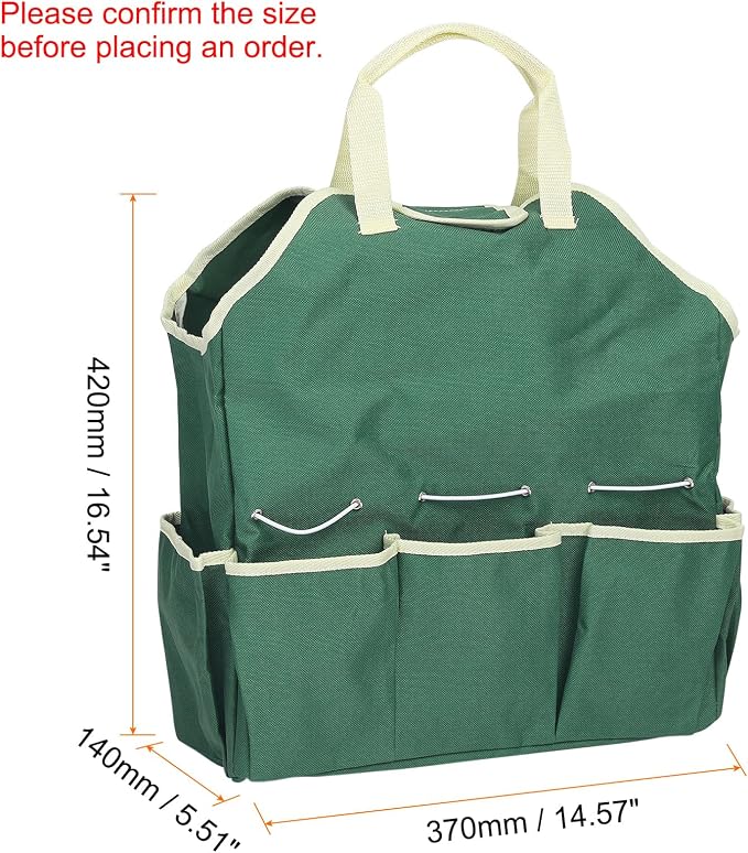HARFINGTON Garden Tool Bag 14.6" x 5.5" x 16.5" Large Oxford Waterproof with Pockets Garden Tote Bag Gardening Plant Tool Organizer Storage Carrier Store for Outdoor Women Men, Dark Green