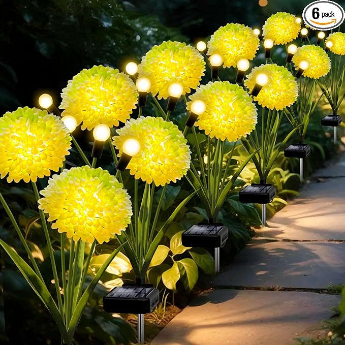 Solar Lights Outdoor Waterproof, 6 Pack Solar Firefly Swaying Lights with Flowers, Flower Light Garden Decor for Outside Yard Patio Thanksgiving Christmas for Women Grandma