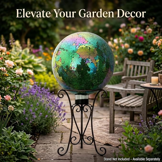 10" Mosaic Glass Gazing Ball for Garden Decor, Gazing Globe | Iridescent Glass Mosaic Gazing Globe, Outdoor Garden Orb for Yard, Patio, Lawn & Flower Bed Decor