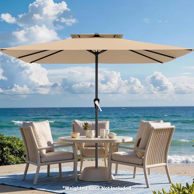 AreShark 8'x10' 2 Tiers Rectangular Patio Umbrella - Outdoor Umbrella Waterproof UV Protection, Market Table Umbrella w/Crank for Pool, Backyard, Deck(Beige)