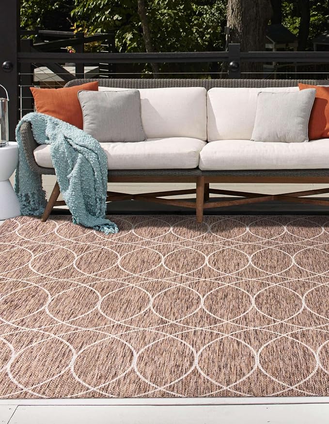 Unique Loom Outdoor Trellis Collection Area Rug - Gitter (10' Square, Brown/ Ivory)