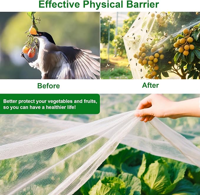 Garden Netting 10x33FT 2 Packs Ultra Fine Mesh Netting Bird Barrier Protection Vegetable Fruit Tree Bushes Plant Cover for Raised Bed