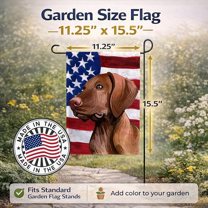 Caroline's Treasures CK6747GF Vizsla American Flag Garden Flag Mailbox Flag Decorative Yard Flag Banner Outside Patio Artwork Yard Flower Beds, Garden Size, Multicolor