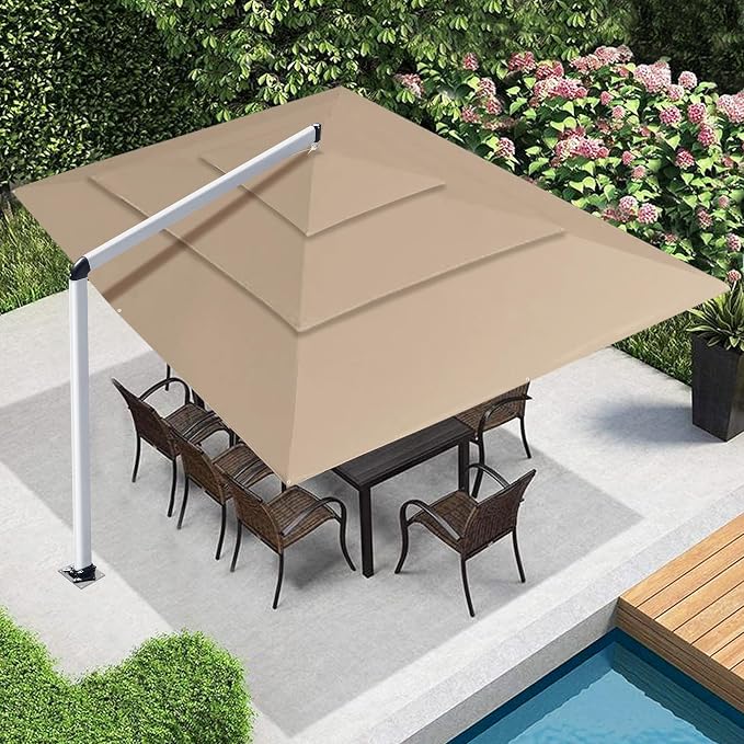 EliteShade USA Atlas 3-Tier 10x13FT Full Aluminum Cantilever Patio Umbrella for Outdoor Restaurant Garden Courtyard Deck Pool and Marketing with Light (No battery), Heather Beige