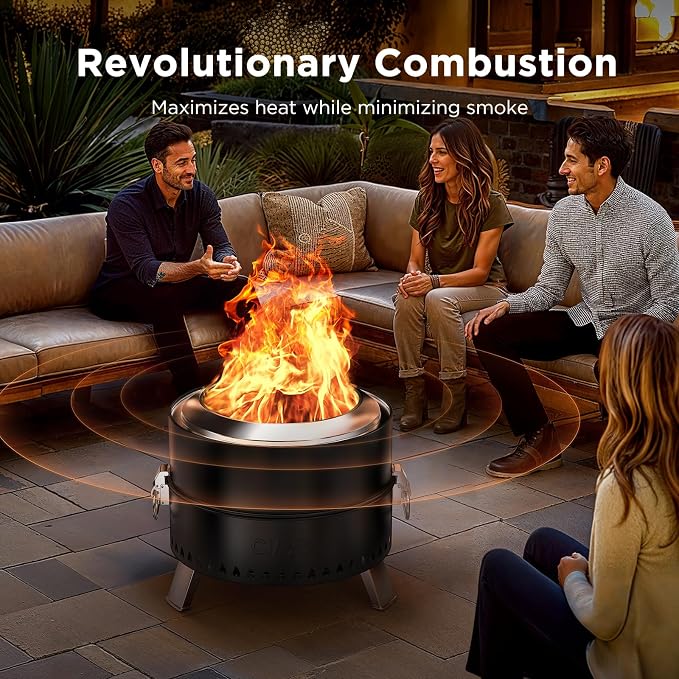 Ciays Smokeless Firepit, 19 Inch Fire Pit for Camping with Patented Technology, Portable Fire Pit for Outside with Steel Grill Rack, Fire Poker, and Bag, Easy Setup and Storage, Wood Burning (Black)