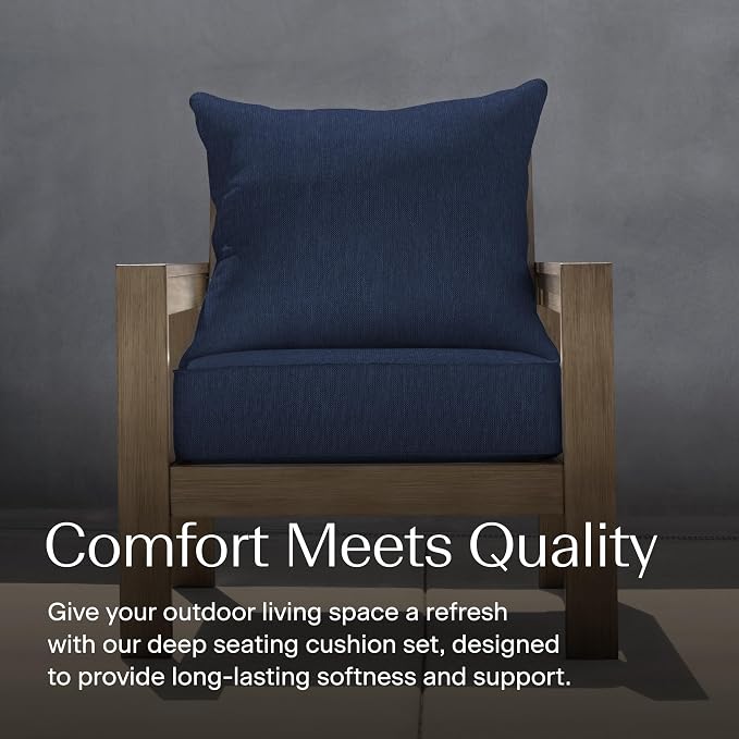 Honeycomb Outdoor Heritage Deep Seat, 24 x 23, Textured Solid Indigo Blue Chair Cushion with Removable Cover, for Patio Furniture