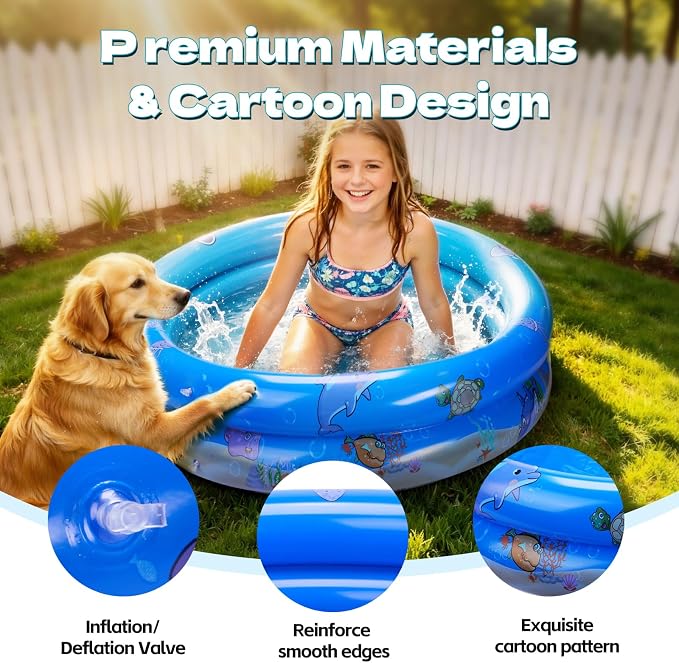 Inflatable Kiddie Swimming Pool for Toddler - 34”X7”，Swimming Pool for Kids Ages 1-3/4-8, Inflatable Ball Pit Pool for Baby, Small Infant Pool, Kid Pools for Backyard, Kiddie Pool for Dogs/Puppy