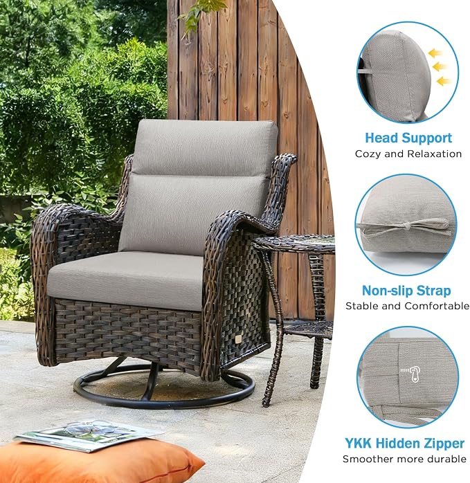 Sunbrella Outdoor Patio Chair Cushions 44x21x3.5 inch, Set of 2 Thicken Comfy Cushions for Rocker Non Slip Fade Shield Water Repellent High Back with Ties, Specrtum Pebble