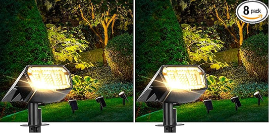 AUDERWIN Solar spotlights Outdoor 63 LED 3 Lighting Modes, IP65 Waterproof Lighten Yard Garden House Garage Pathway for Christmas Decorations-8 Pack