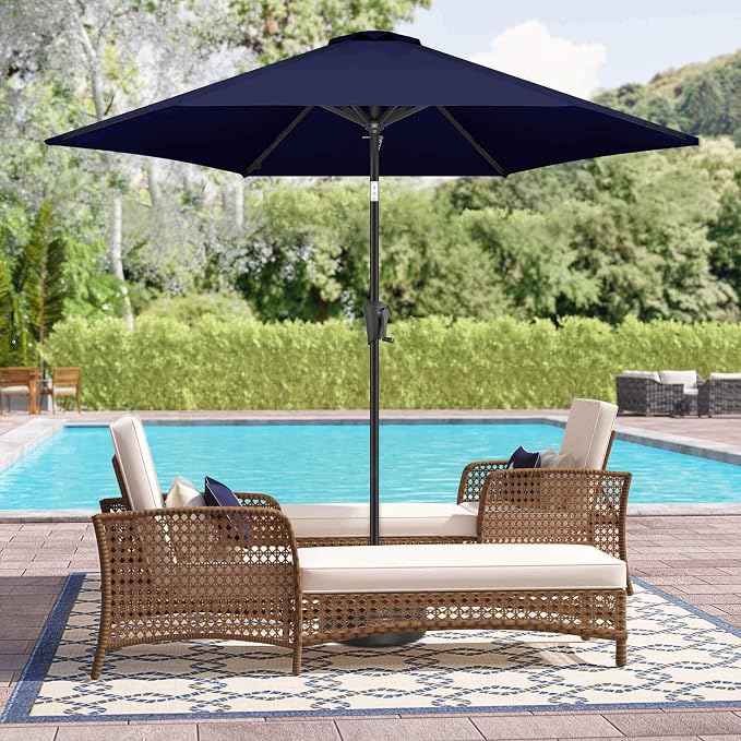 10FT Patio Umbrella Outdoor - Table Umbrella with 6 Sturdy Ribs, Market Umbrella with Push Button Tilt, UV Protection for Pool, Porch, Garden, Deck, Backyard (Navy Blue)