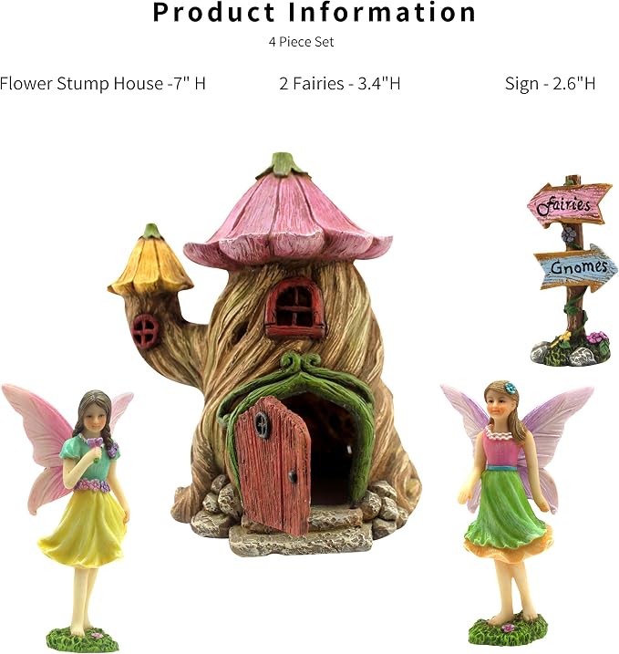 PRETMANNS Fairy Garden House Kit - Outdoor Fairy Houses for Outside with Accessories, Miniature Village Decor for Adults, Large Fairy House 7 Inch (18cm), Garden Decor Set
