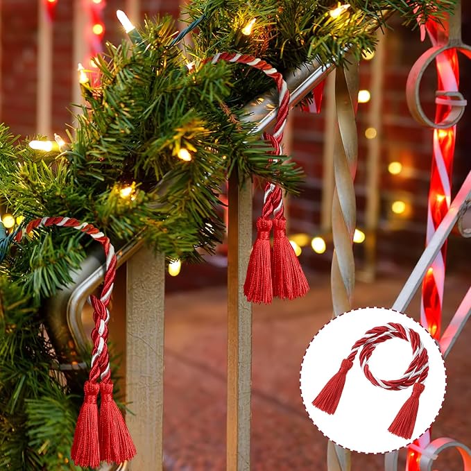 Dingion 20 Pcs Christmas Garland Decorative Banister Ties with Tassel 25.2 Inches Christmas Reusable Twist Ties for Garland Fireplace Staircase Banister Home Xmas Holiday Decorations(Red, White)