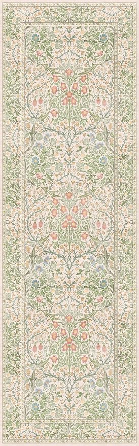 Vintage Beige Green 2'6" x 8' Runner Rug for Kitchen, Hallway, Bathroom, Entryway Indoor, Laundry Room, Washable Non Slip Rubber Backing Stain Resistant