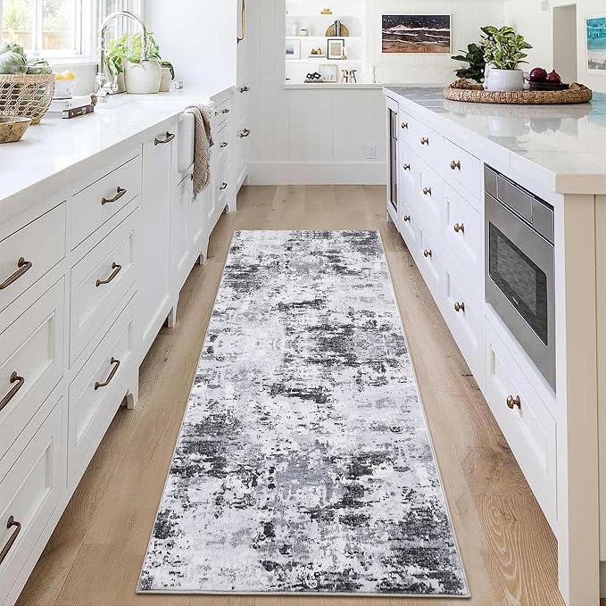 ROYHOME Runner Rug 2x6 Modern Abstract Non Slip Soft Stain Resistant Low Pile Machine Washable Non Shed Rug for Hallway Kitchen Bathroom, Grey | Non Slip Soft Stain Resistant Low Pile Machine Washable Non Shed Rug for Hallway Kitchen Bathroom