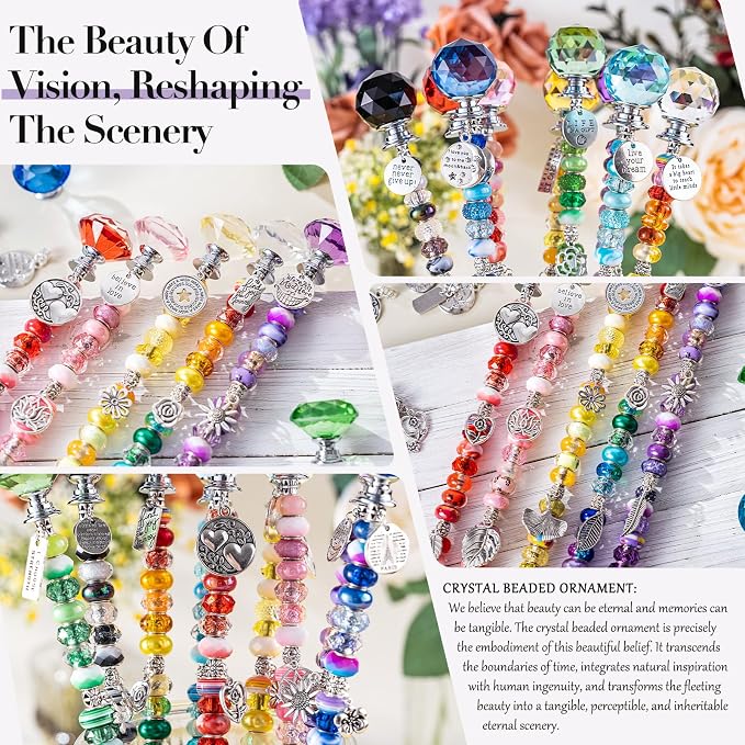 513Pcs DIY Beaded Garden Stakes, Fairy Wand Kit Garden Stakes Decorative with 18 Threaded Rod, Crystal Top, Large Holes Bead for Christmas Plants Garden Outdoor&Indoor Decorative（12IN）