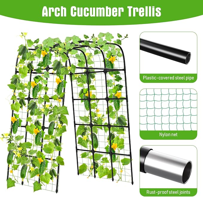 7FT Garden Trellis Arch for Climbing Plants – Tall Outdoor Metal Trellis for Vegetables, Peas, Tomatoes,﻿ Cucumber Trellis Arch & Vertical Garden Climber Plant Support for Vine Plants