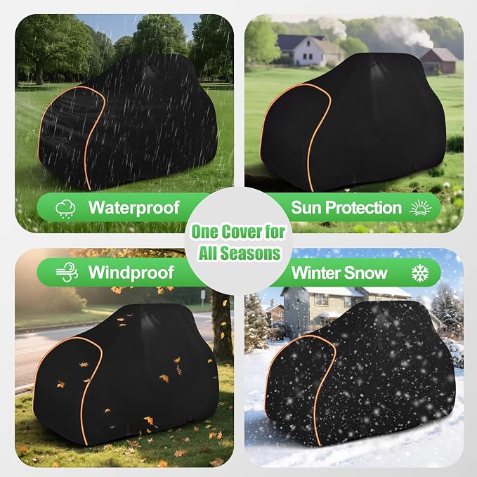 Riding Lawn Mower Cover Heavy Duty Waterproof for Outdoor, 72"x54"x46" | Fits John Deere, Craftsman, Husqvarna, EGO, Greenworks, 420D with Cotton Lining, Windproof Elastic Hem and Buckles