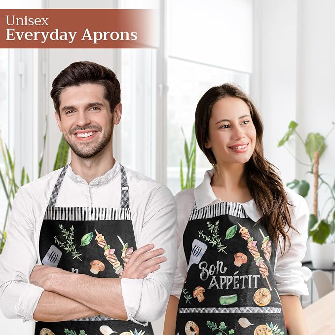 Maison d' Hermine Aprons for women with Pocket 100% Cotton (27.50"x31.50") | Adjustable Neck Strap & long ties Apron Men Chef Wedding Cooking Gardening Server Maid
