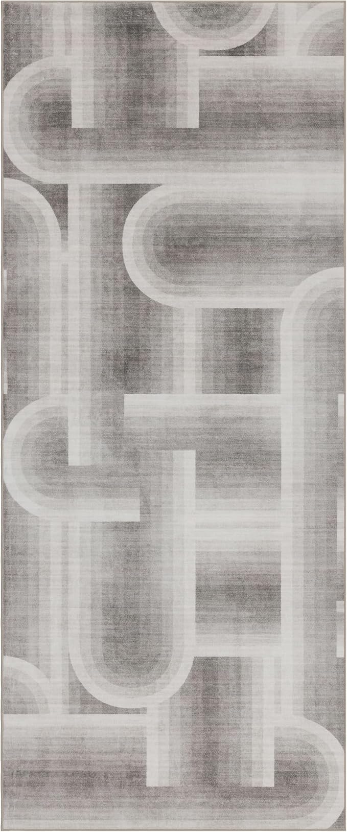 Machine Washable Area Rug Runner - Living Room Bedroom Bathroom Kitchen Entryway Office - Non-Slip Baking Low Pile Stain Resistant Premium - Modern Geometric - Lyra - Beige 2'6" x 8'