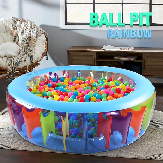 Inflatable Kiddle 62in Kids Swimming Rainbow Pool with Soft Floor, Blow Up Ball Pit Pool, Backyard, Garden, Outdoor, Party