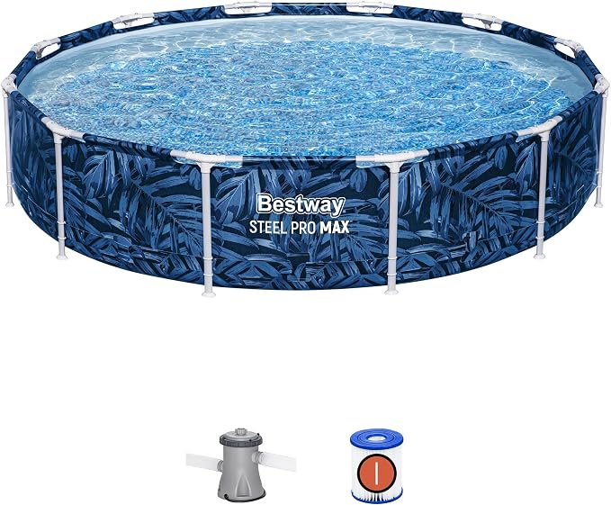 Bestway: Steel Pro MAX - Round Swimming Pool Set - 12' x 30" Tropical - Above Ground, Tritech Construction, Filter Pump, Steel Frame, Click-Assembly