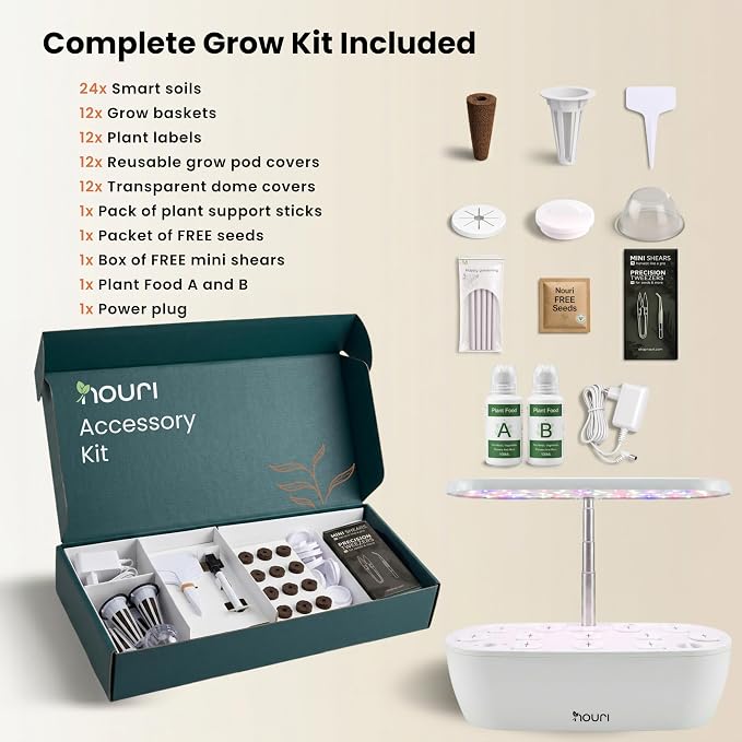 Nouri Hydroponics Growing System, 12 pod APP Smart Indoor Herb Garden Kit with LED Grow Lights, Hydroponic Herb Garden Indoor for Plant Lovers, Gardeners, Kitchen, Basil Seeds Included